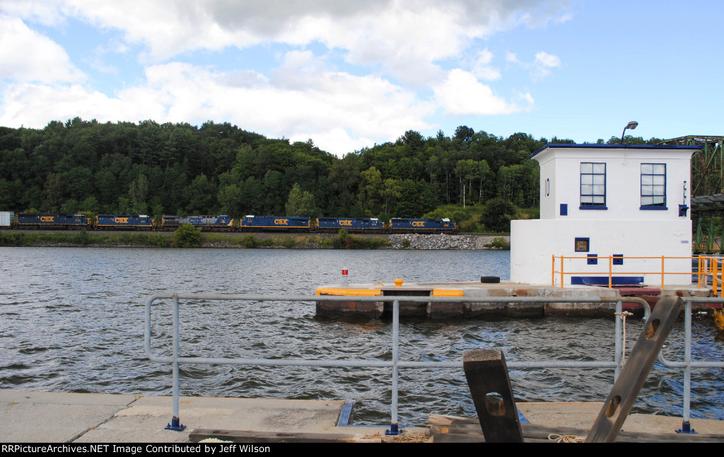The Lockhouse and an eastbound CSX train with awesome power mix